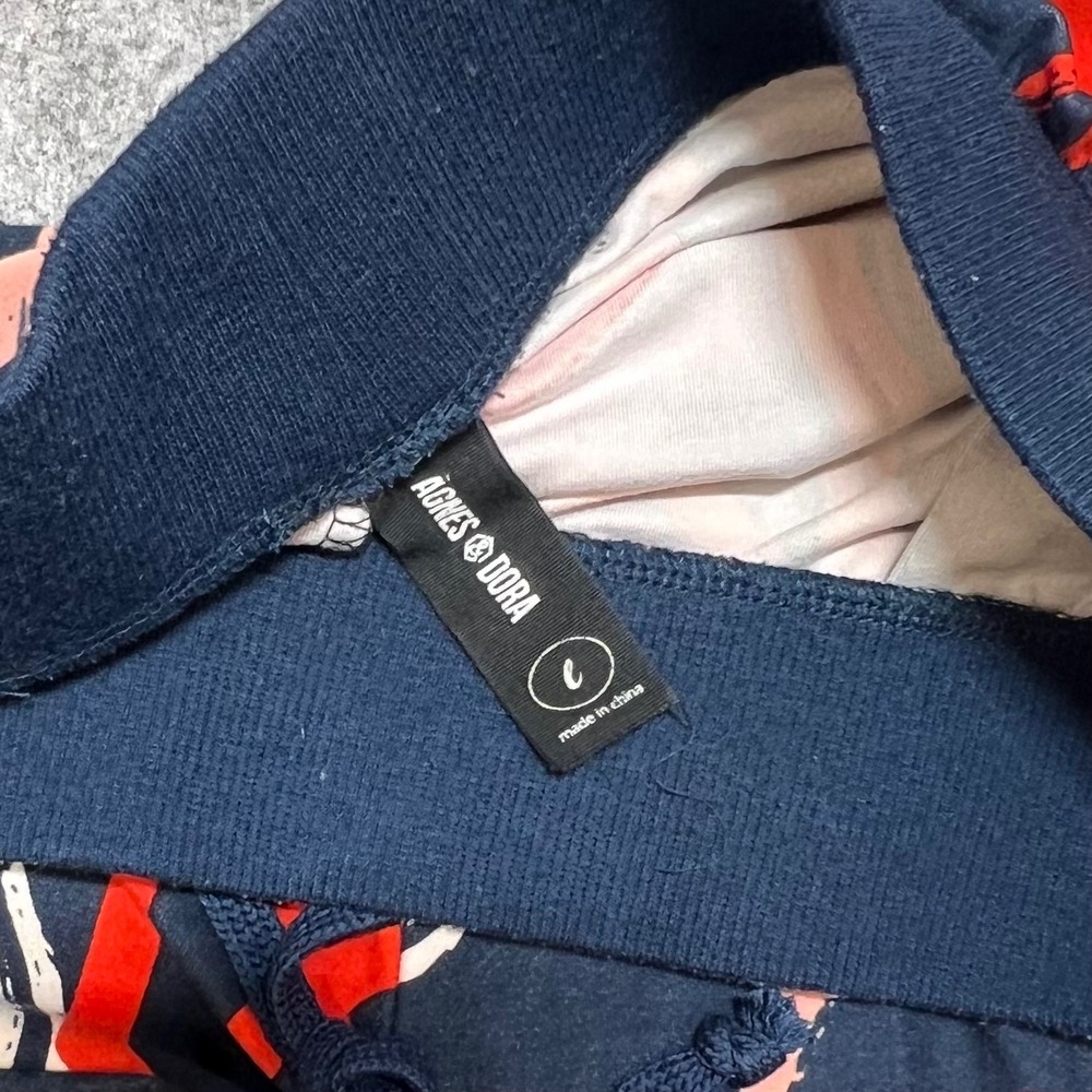 Agnes & Dora Heart Print Jogger Pants Navy Cozy Lounge Drawstring Womens Large - Picture 5 of 6